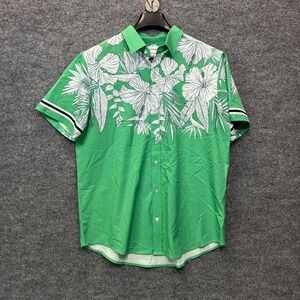 Mavrans Weekend Button-Up Short Sleeve Shirt Green Floral Tropical Print - Large